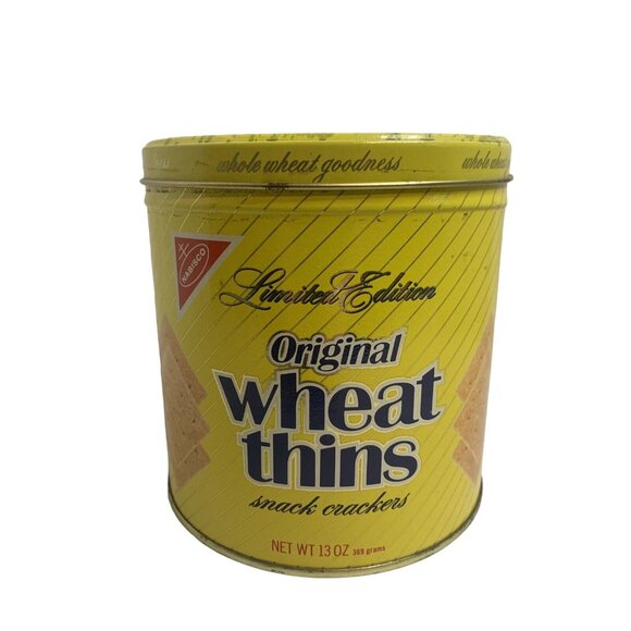 1987 Nabisco Wheat Thins Limited Edition Yellow Tin 13oz Vintage Snack Can Empty - Picture 2 of 9